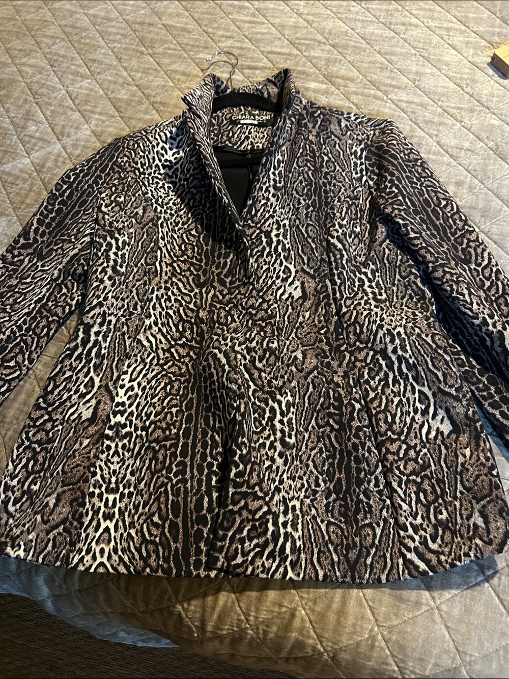 Chiara Boni Animal-Print Pea Coat in Brown and Black
